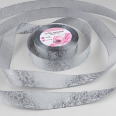 Лента для декора и упаковки Атласная "Серые цветы" 2,5 см 9071766										