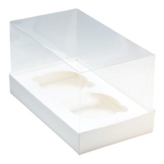 Коробка на 2 капкейка с прозрачной крышкой белая 18х10х10 см 9-2-2	