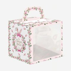 Коробка для торта/кулича с окном "Тюльпаны" 15х15х18 см КУ-00942