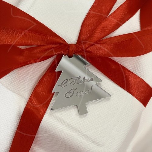 Топпер декоративный акриловый "Ёлка с надписью" Серебро 5х3 см 