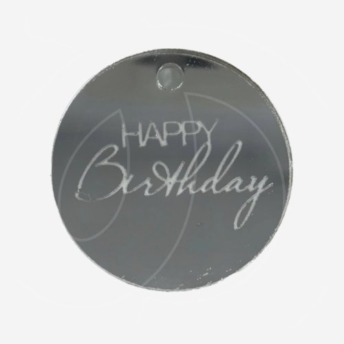 Топпер декоративный акриловый "Happy Birthday. Бирка" Серебро 