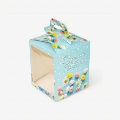 Коробка для кулича с окном небесно-голубая 15х15х18 см КУ-768