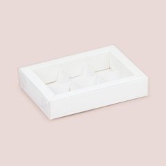 Коробка на 6 конфет с прозрачной крышкой белая 12х16х3 см 