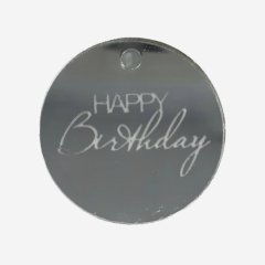 Топпер декоративный акриловый "Happy Birthday. Бирка" Серебро 