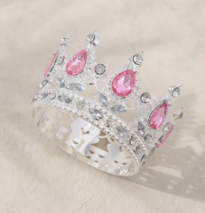 Топпер декоративный "Корона с камнями" Серебро/Розовый 6 см 