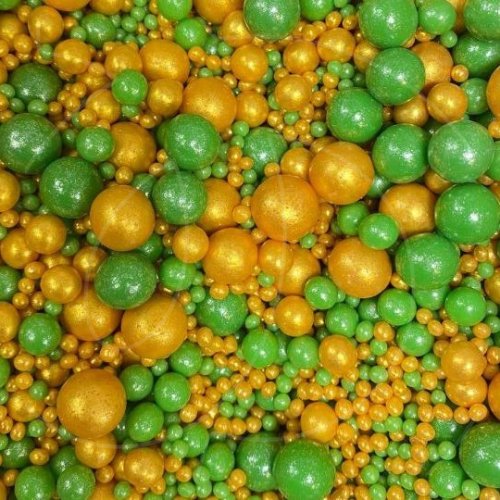 Посыпка кондитерская из дутого риса жемчуг "Зелёно-золотой микс" 50 г 270