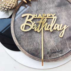 Топпер декоративный акриловый "Happy Birthday" Золото 