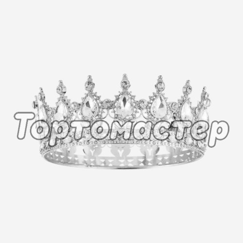 Топпер декоративный "Корона с камнями" Серебро/Жемчуг 12 см 