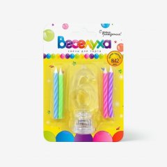 Набор тортовых классических свечей с мигающим держателем Цифра "6" 701007-6