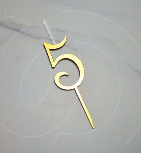 Свеча-топпер декоративная акриловая Цифра "5" Золото 