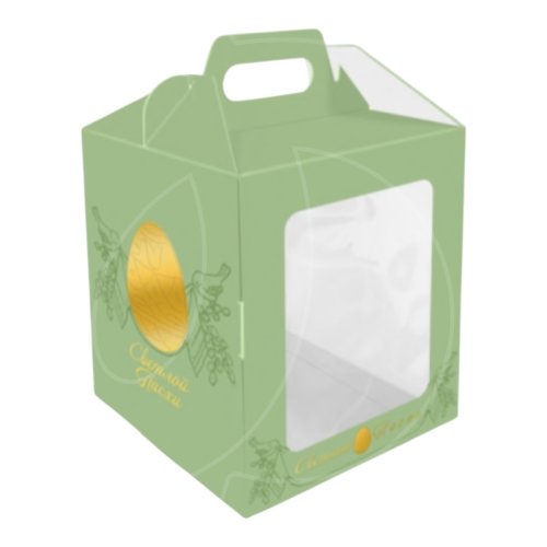 Коробка для кулича с окном "Золотая Пасха" 15х15х18 см КУ-00886