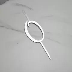 Свеча-топпер декоративная акриловая Цифра "0" Серебро 