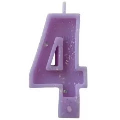 Свеча декоративная Цифра "4" Сиреневая с блёстками 
