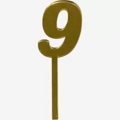 Топпер декоративный акриловый "Цифра 9" Золото 9,5х3 см 