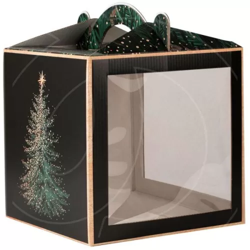 Коробка для торта с окном и ручкой "Новый год" 20х20х20 см 7045778