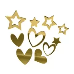 Набор топперов декоративных акриловых "Звёзды и сердечки" Золото 10 шт 