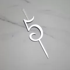 Свеча-топпер декоративная акриловая Цифра "5" Серебро 