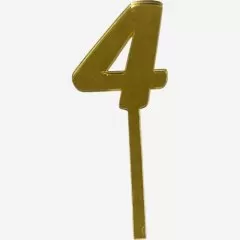 Топпер декоративный акриловый "Цифра 4" Золото 9,5х3,5 см 