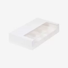 Коробка на 5 эклеров и эскимо с прозрачной крышкой белая 25х15х5см 080820 ф