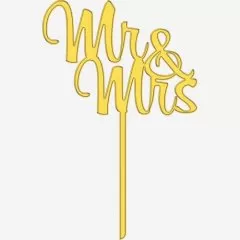 Топпер декоративный акриловый "Mr&Mrs на палочке" Золото 10х16 см ТСК362