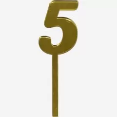 Топпер декоративный акриловый "Цифра 5" Золото 9,5х3 см 