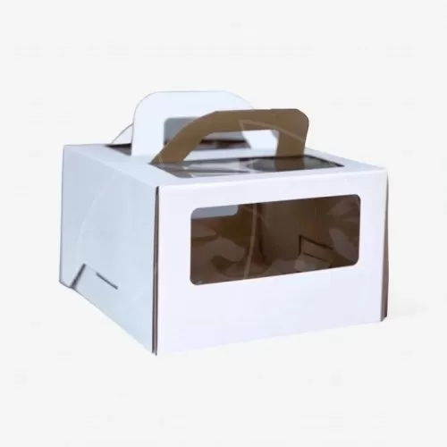 Коробка для торта с окном и ручкой белая 22х22х14 см 22214