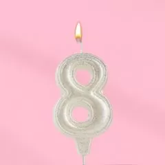 Свеча декоративная Цифра "8" Жемчужный перламутр с блёстками 10870124