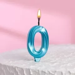 Свеча декоративная Цифра "0" Голубая блестящая 6536329