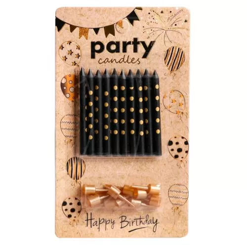 Свечи декоративные Чёрные в золотой горошек 10 шт 5060042