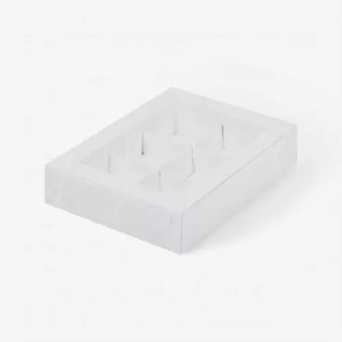 Коробка на 6 конфет с прозрачной крышкой белая 15,5х11,5х3 см 051041 ф