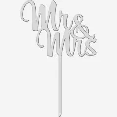Топпер декоративный акриловый "Mr&Mrs на палочке" Серебро 10х16 см ТСК363