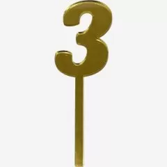 Топпер декоративный акриловый "Цифра 3" Золото 9,5х3 см 