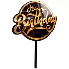 Топпер декоративный акриловый "Happy Birthday" Чёрный с золотом Топ-61