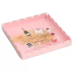 Коробка для сладостей с прозрачной крышкой "Новый Год!" 21х21х3 см 7855045