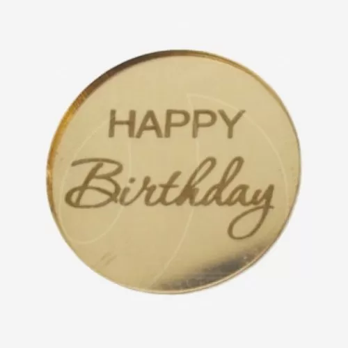 Топпер декоративный акриловый "Happy Birthday. Бирка" Золото 